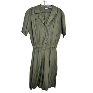 Vtg 90s Styles To Go Green Rayon Romper M Embroidery Cutout Cottagecore Playsuit